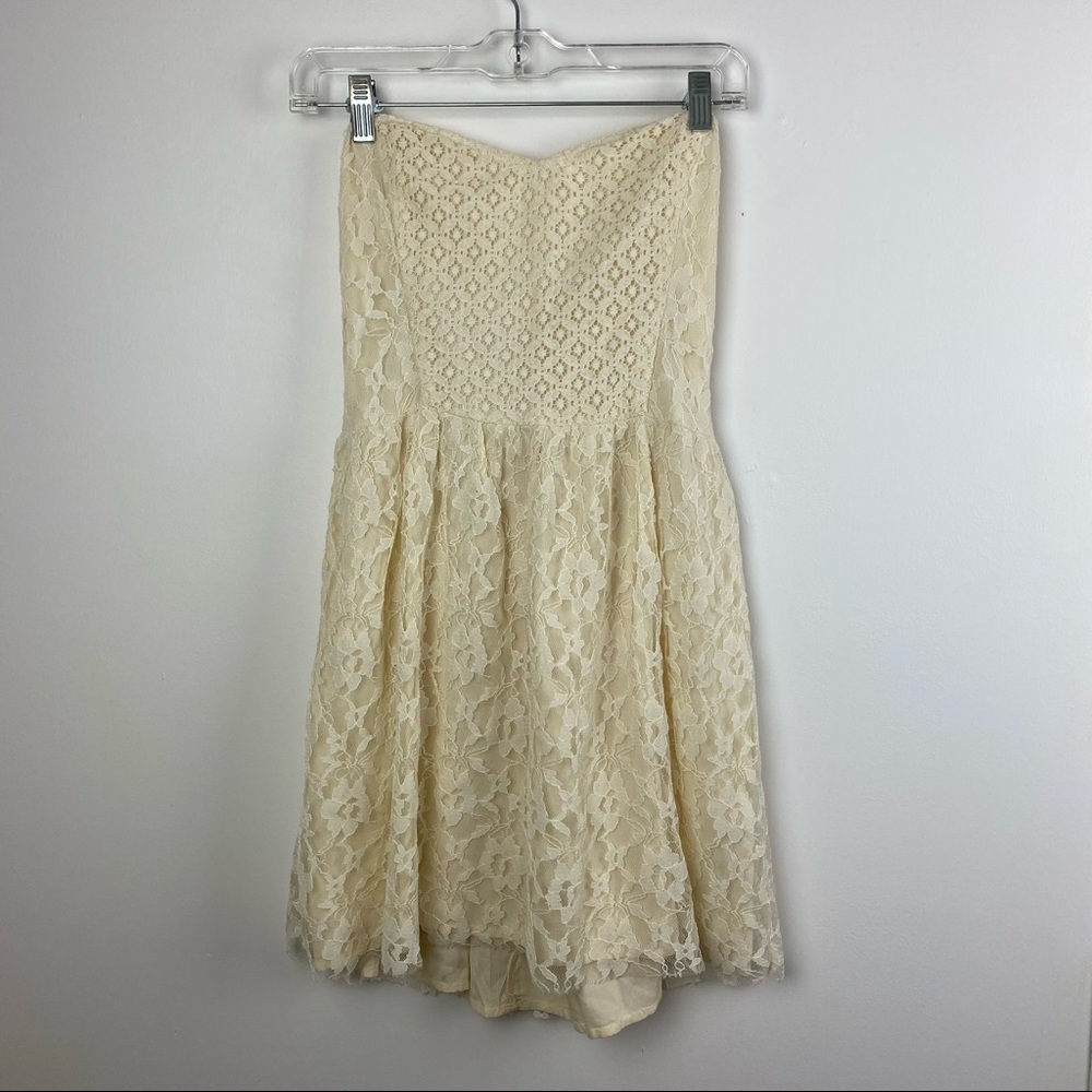 Hollister Cream Lace Strapless Tunic Dress